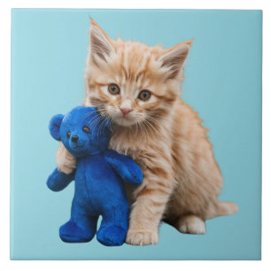 Orange Tabby and Teddy Bear Decorative Tile