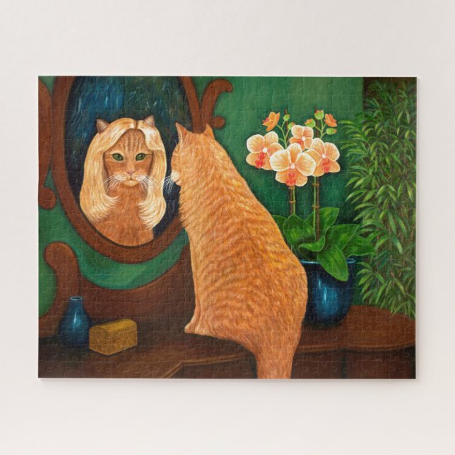 Orange Tabby Cat and Mirror Jigsaw Puzzle (Horizontal)