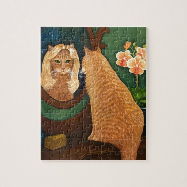 Orange Tabby Cat and Mirror Jigsaw Puzzle (Vertical)