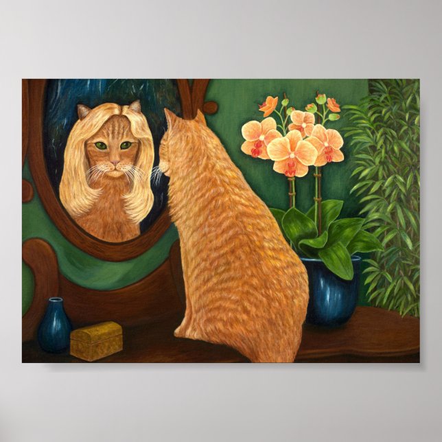 Orange Tabby Cat and Mirror Poster (Front)