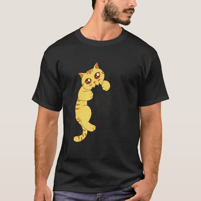 Orange Tabby Cat Biting Fabric  Graphic T-Shirt (Front)
