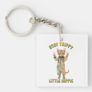 Orange Tabby Cat Boho Stay Trippy Little Hippie Key Ring