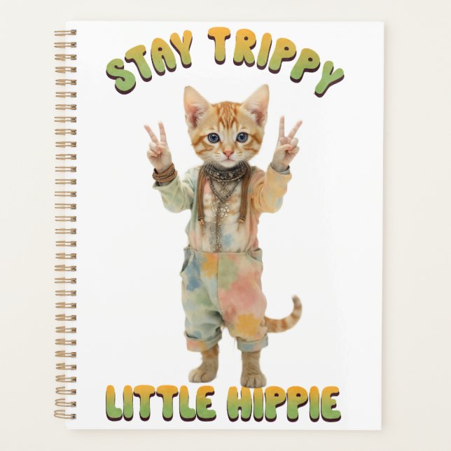Orange Tabby Cat Boho Stay Trippy Little Hippie  Planner (Front)