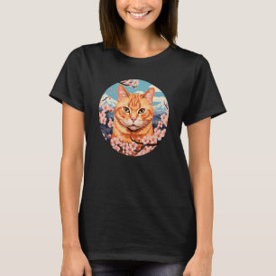 Orange Tabby Cat Cherry Blossom Funny Pet Flowers T-Shirt