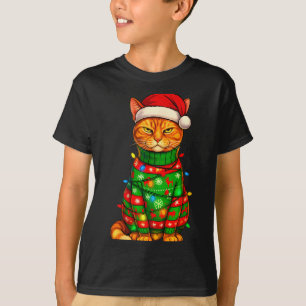 Orange Tabby Cat Christmas Lights Funny Santa Holi T-Shirt