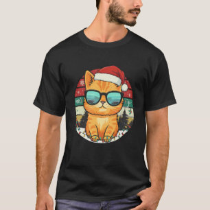 Orange Tabby Cat Christmas Lights Retro Santa Holi T-Shirt