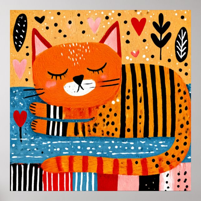 Orange Tabby Cat, colorful design, Poster (Front)