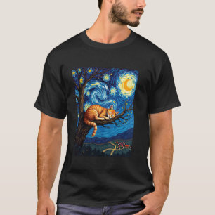 Orange Tabby Cat Dreaming on a Branch Van Gogh Sta T-Shirt