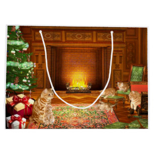 Orange tabby cat family Christmas Large Gift Bag