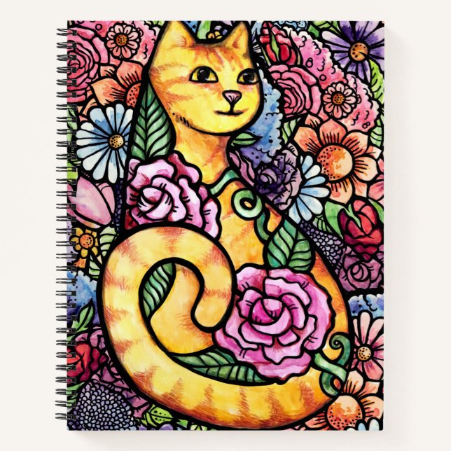 Orange Tabby Cat Flower Garden Notebook (Front)