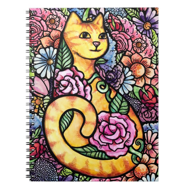 Orange Tabby Cat Flower Garden Notebook (Front)