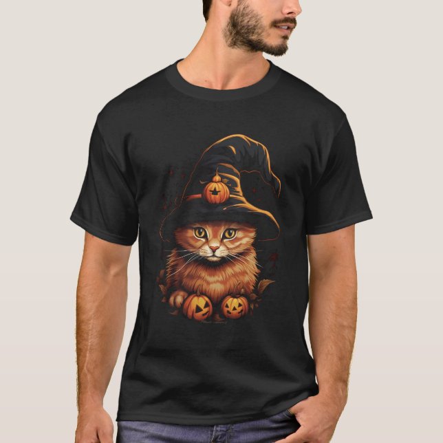 Orange Tabby Cat Halloween Graphic Tees For Men Wo (Front)