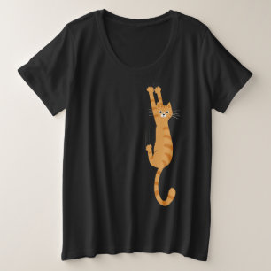 Orange Tabby Cat Hanging On   Funny Striped Cat Plus Size T-Shirt