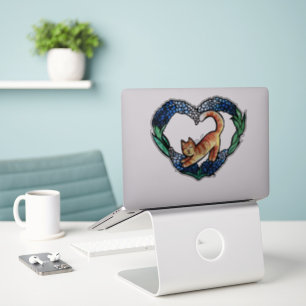 Orange Tabby Cat Heart Art Cute texas bluebonnet  