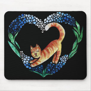 Orange Tabby Cat Heart Art Cute texas bluebonnet Mouse Pad