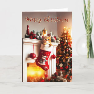 Orange Tabby Cat in a Stocking Christmas Card