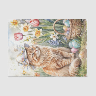 Orange Tabby Cat in Hat Easter Basket Tissue Paper
