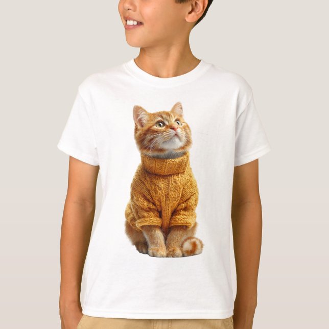 Orange Tabby Cat in Knitted Sweater Kids (Front)