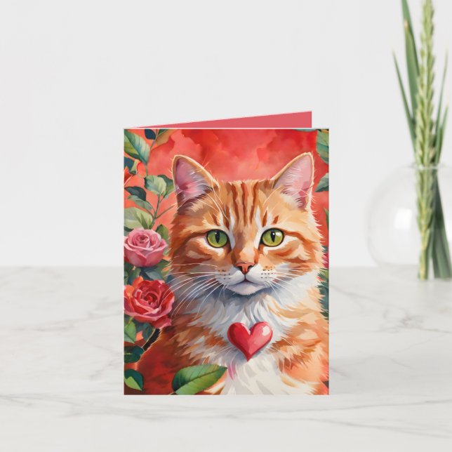 Orange Tabby Cat Meow-velous Valentine Card (Front)