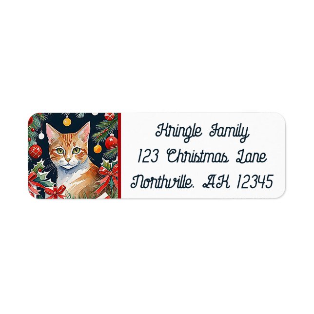 Orange Tabby Cat Meowy Christmas Return Address  (Front)