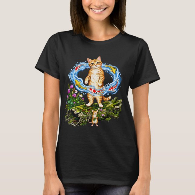 Orange Tabby Cat ,Mouse and Koi Fish T-Shirt (Front)