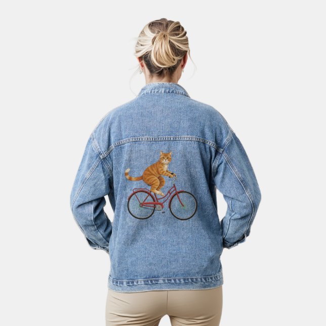 Orange Tabby Cat on a Bicycle  Denim Jacket (Model)