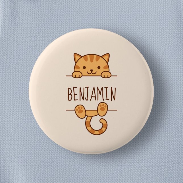Orange Tabby Cat Peeking behind Custom Name 6 Cm Round Badge (Creator Uploaded)