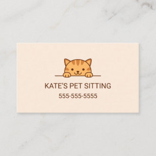 Orange Tabby Cat Peeking Pet Sitting Service Business Card