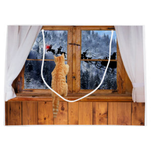 Orange tabby cat red dot Christmas Large Gift Bag