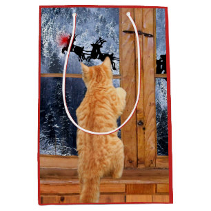 Orange tabby cat red dot Christmas Medium Gift Bag