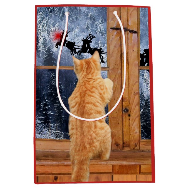 Orange tabby cat red dot Christmas Medium Gift Bag (Front)