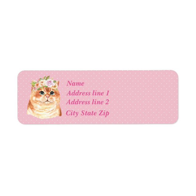 Orange Tabby Cat, Roses And Pink Polka Dots (Front)