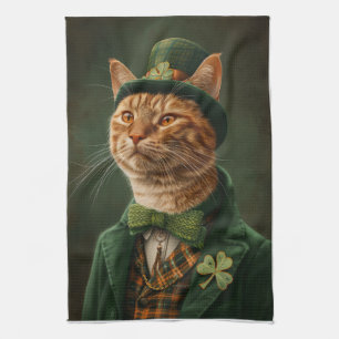 Orange Tabby Cat St. Patrick's Day Tea Towel