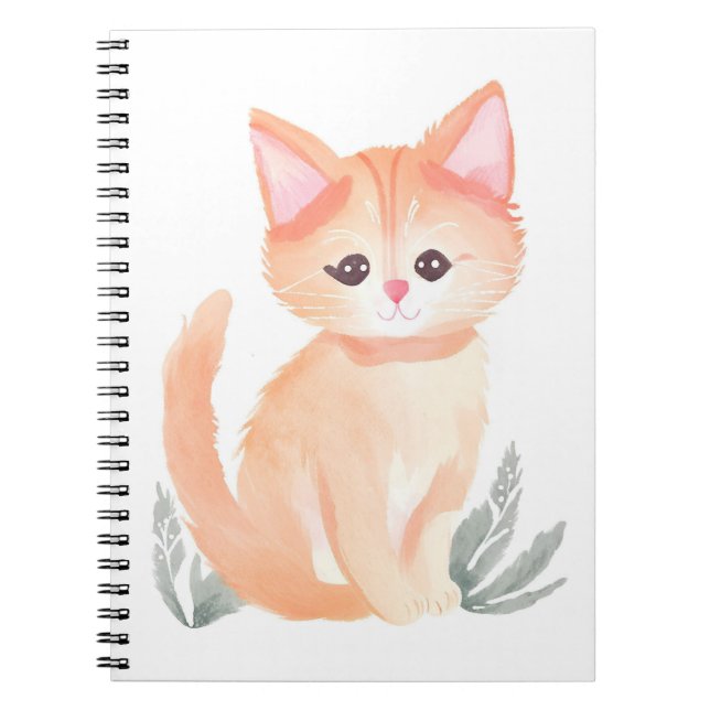Orange Tabby Cat Watercolor Kitten Notebook (Front)
