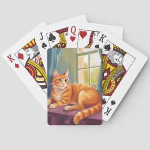 Orange Tabby Cat Watercolor Pet Painting Playing Cards