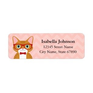 Orange Tabby Cat with Glasses Pink Address Label