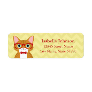 Orange Tabby Cat with Glasses Yellow Address Label