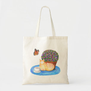 Orange Tabby Cat with Monarch Butterfly Cat art Tote Bag