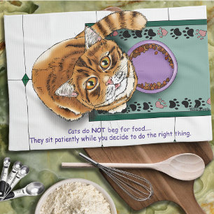 Orange Tabby Food Bowl Kitchen Tea Towel