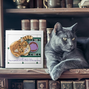 Orange Tabby Food Bowl Kitchen Tile