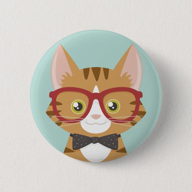 Orange Tabby Hipster Cat Illustration 6 Cm Round Badge (Front)