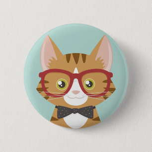 Orange Tabby Hipster Cat Illustration 6 Cm Round Badge