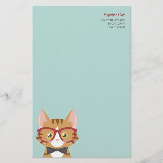 Orange Tabby Hipster Cat Kids Stationery (Front)