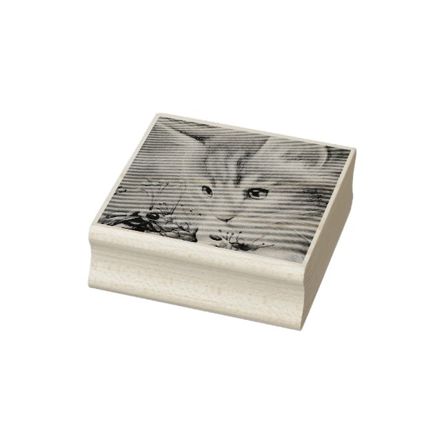 Orange Tabby Kitten & Bumblebee Watercolor Art Rubber Stamp (Stamp)