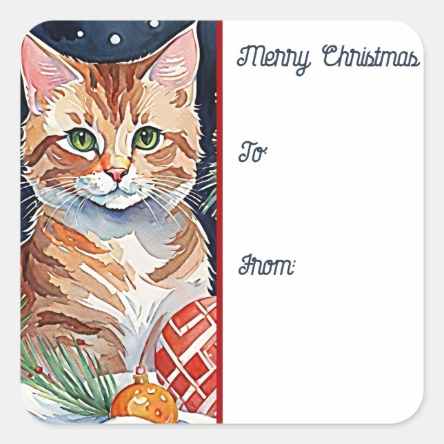 Orange Tabby Kitten Meowy Christmas Gift Tag (Front)