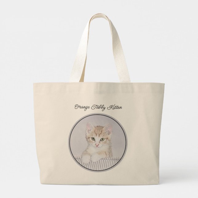 Orange Tabby Kitten Painting Cute Original Art Large Tote Bag (Back)