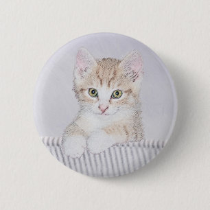 Orange Tabby Kitten Painting - Original Cat Art 6 Cm Round Badge