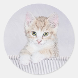 Orange Tabby Kitten Painting - Original Cat Art Classic Round Sticker