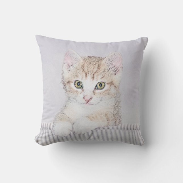 Orange Tabby Kitten Painting - Original Cat Art Cushion (Front)