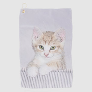 Orange Tabby Kitten Painting - Original Cat Art Golf Towel
